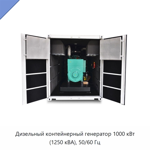Дизельный контейнерный генератор 1000 кВт (1250 кВА), 50/60 Гц