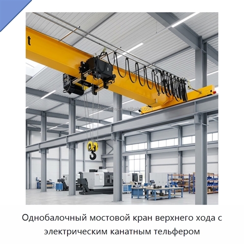Однобалочный мостовой кран верхнего хода с электрическим канатным тельфером