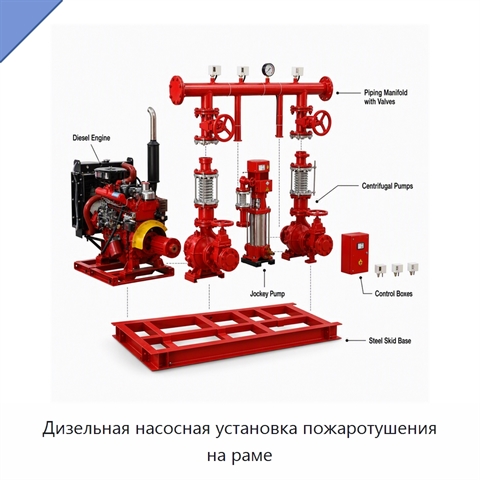 Дизельная насосная установка пожаротушения на раме