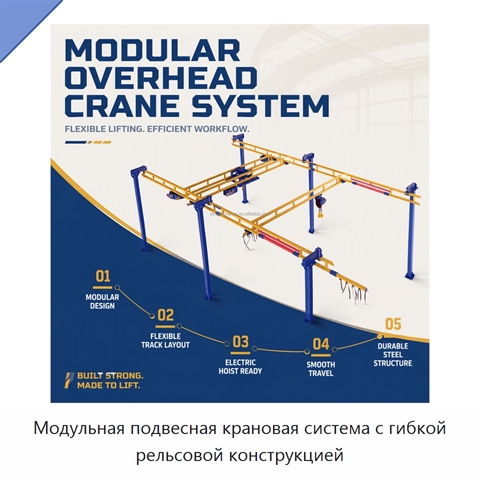 Модульная подвесная крановая система с гибкой рельсовой конструкцией