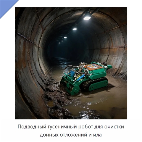 Подводный гусеничный робот для очистки донных отложений и ила