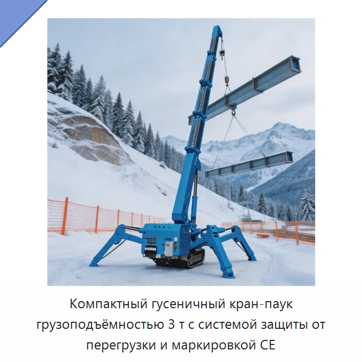 Компактный гусеничный кран-паук грузоподъёмностью 3 т с системой защиты от перегрузки и маркировкой CE — Краны