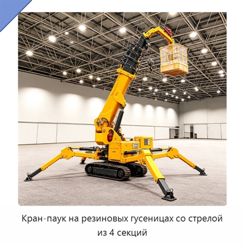 Кран-паук на резиновых гусеницах со стрелой из 4 секций