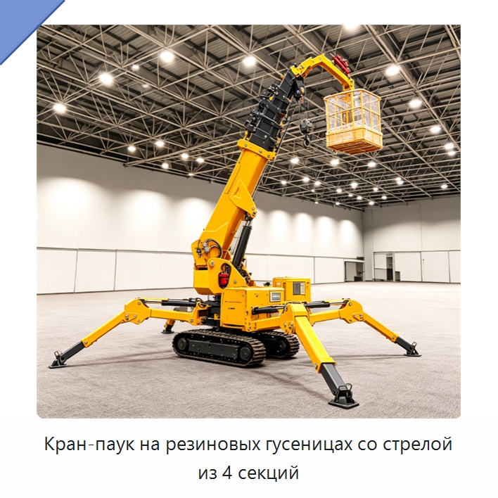 Кран-паук на резиновых гусеницах со стрелой из 4 секций — Краны