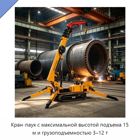 Кран-паук с максимальной высотой подъема 15 м и грузоподъемностью 3–12 т