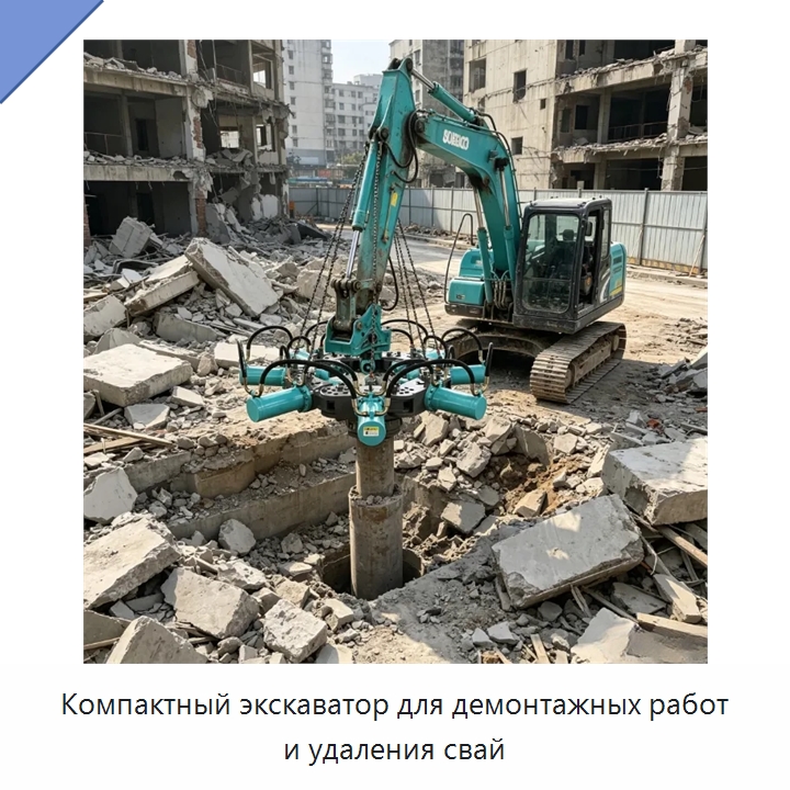 Компактный экскаватор для демонтажных работ и удаления свай — Навесное оборудование для строительной техники