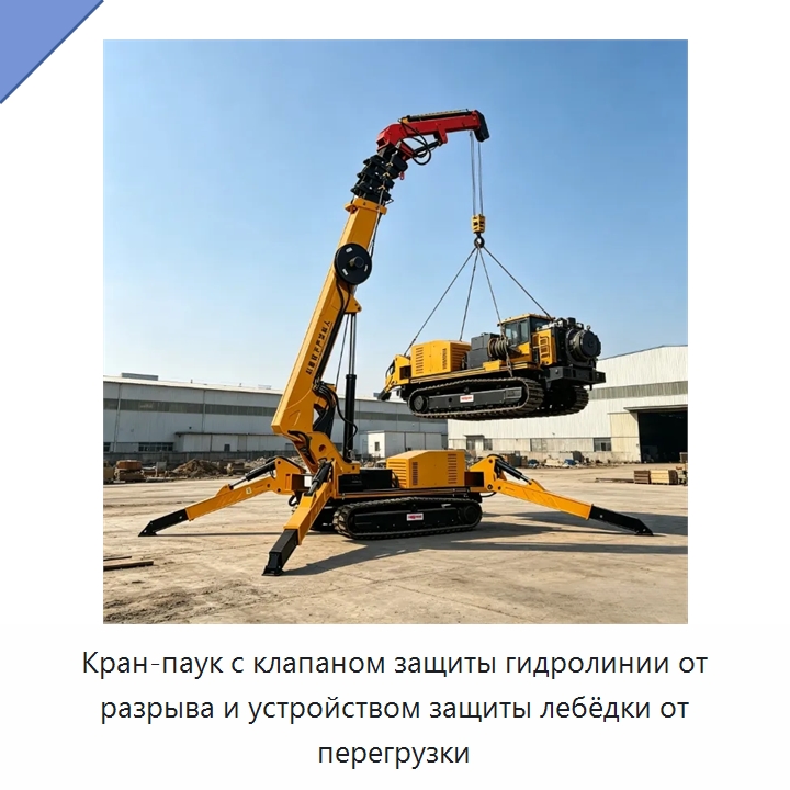 Кран-паук с клапаном защиты гидролинии от разрыва и устройством защиты лебёдки от перегрузки — Краны