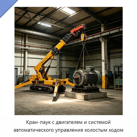 Кран-паук с двигателем и системой автоматического управления холостым ходом