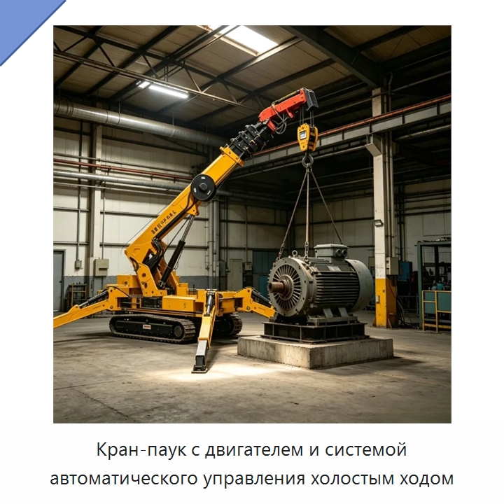 Кран-паук с двигателем и системой автоматического управления холостым ходом — Краны