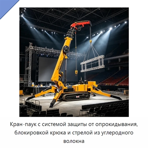 Кран-паук с системой защиты от опрокидывания, блокировкой крюка и стрелой из углеродного волокна