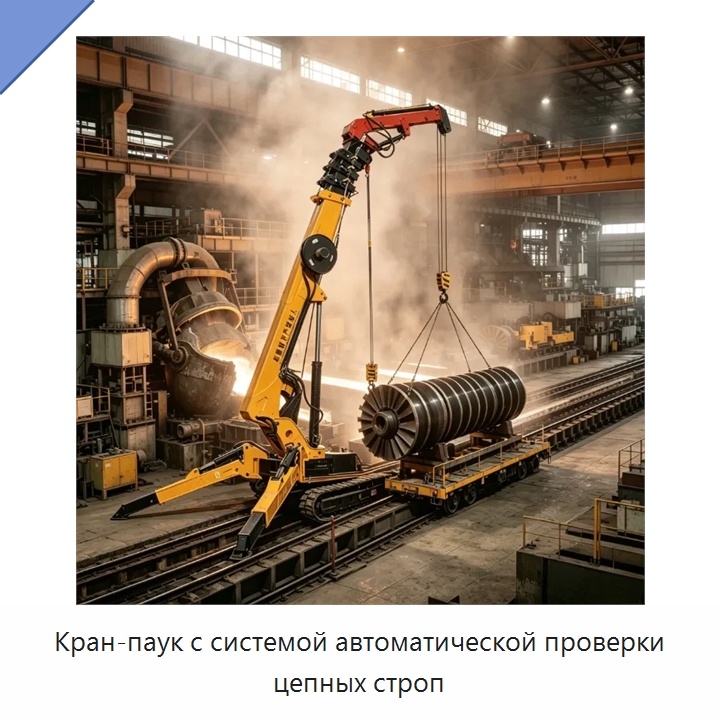 Кран-паук с системой автоматической проверки цепных строп — Краны