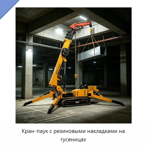 Кран-паук с резиновыми накладками на гусеницах