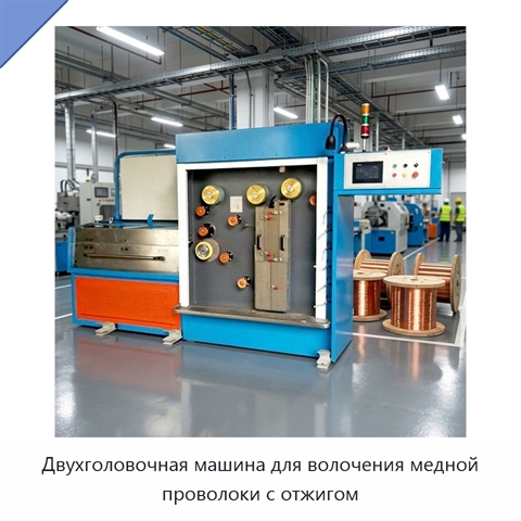 Двухголовочная машина для волочения медной проволоки с отжигом