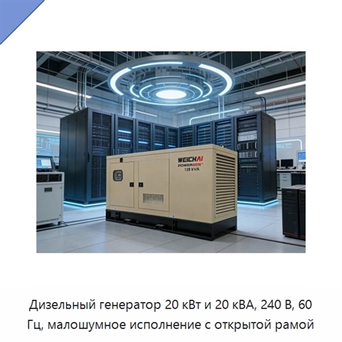 Дизельный генератор 20 кВт и 20 кВА, 240 В, 60 Гц, малошумное исполнение с открытой рамой