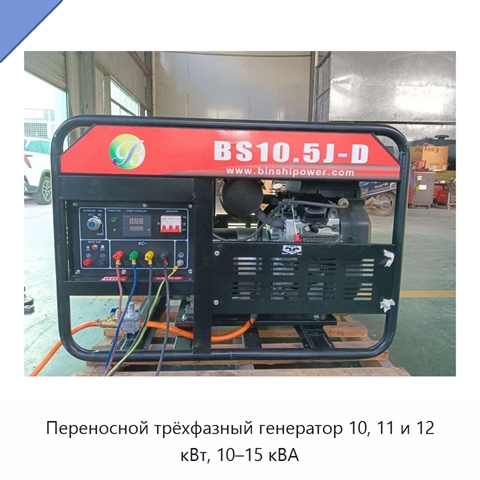 Переносной трёхфазный генератор 10, 11 и 12 кВт, 10–15 кВА