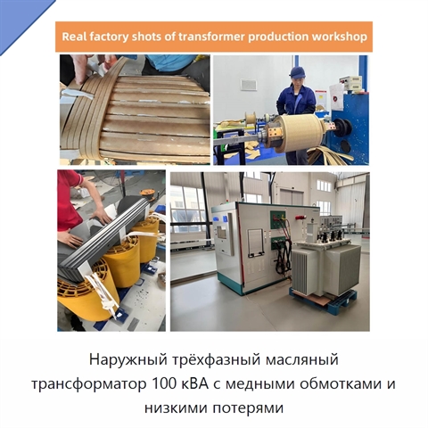 Наружный трёхфазный масляный трансформатор 100 кВА с медными обмотками и низкими потерями