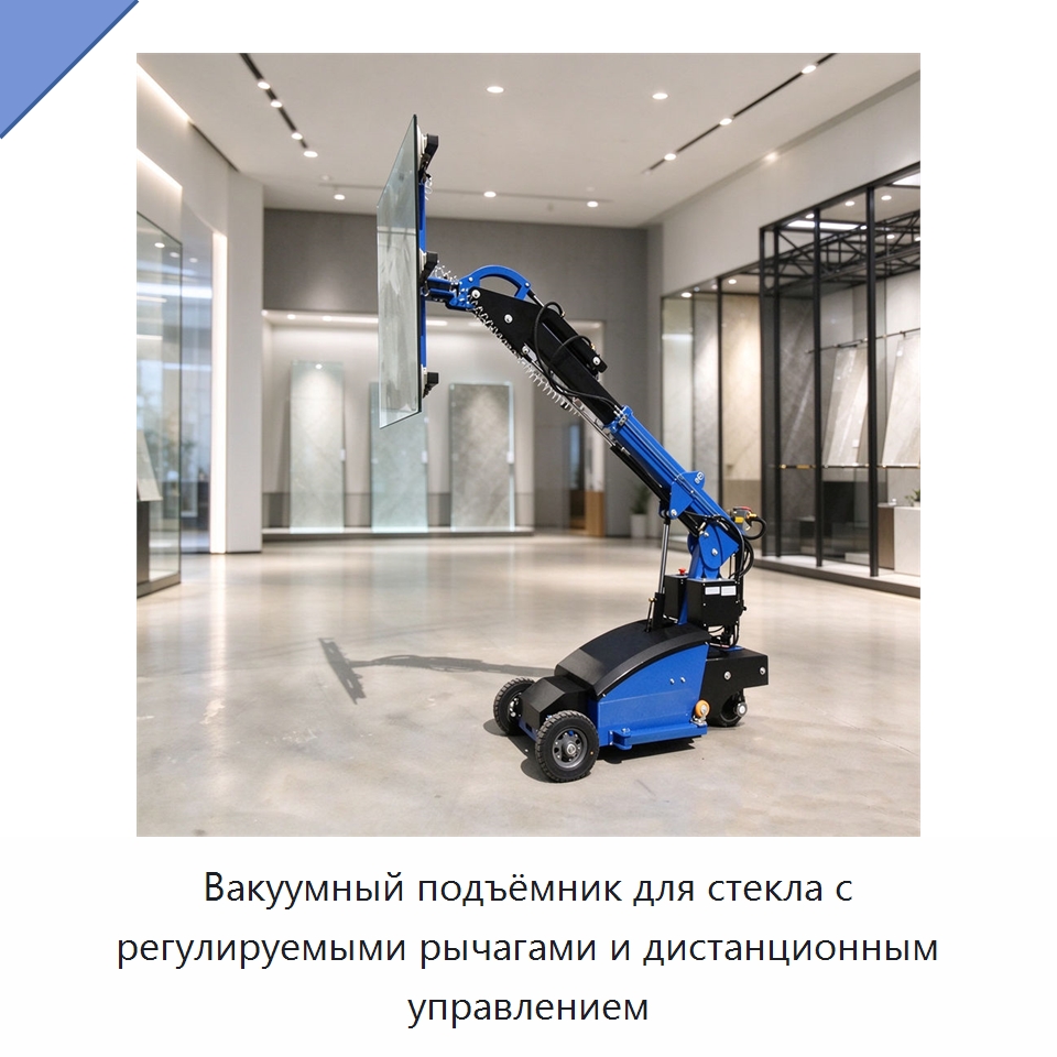 Вакуумный подъёмник для стекла с регулируемыми рычагами и дистанционным управлением — Строительные подъёмники