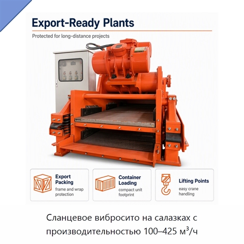 Сланцевое вибросито на салазках с производительностью 100–425 м³/ч