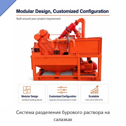Система разделения бурового раствора на салазках