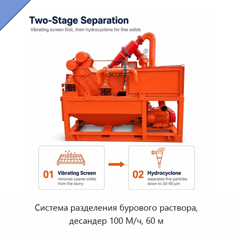 Система разделения бурового раствора, десандер 100 М/ч, 60 м