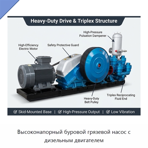 Высоконапорный буровой грязевой насос с дизельным двигателем