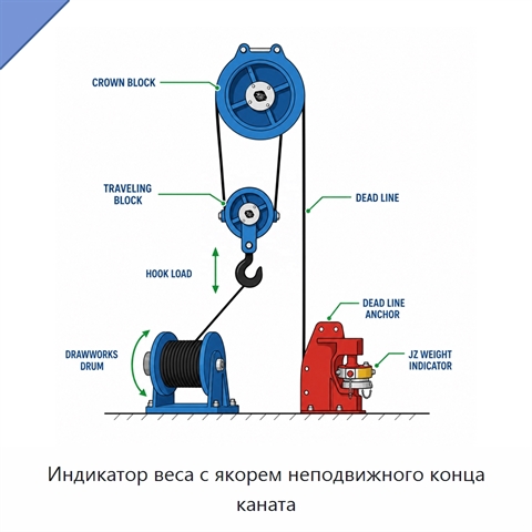 Индикатор веса с якорем неподвижного конца каната