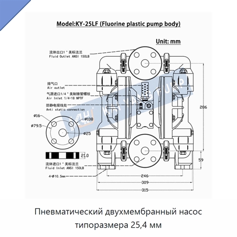 Пневматический двухмембранный насос типоразмера 25,4 мм