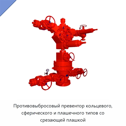 Противовыбросовый превентор кольцевого, сферического и плашечного типов со срезающей плашкой